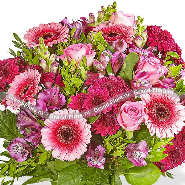 Букет роз и гербер - Оттенки марсала